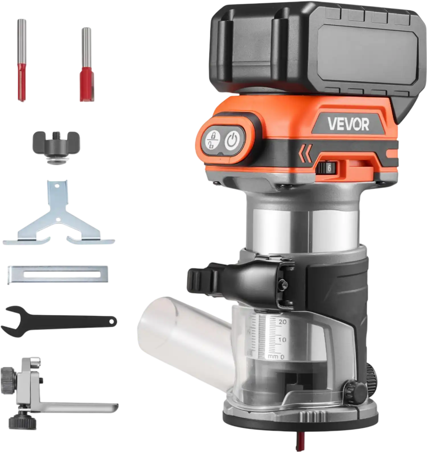 Vevor Wood Router Cordless 18V Brushless Variable Speed Palm Router with Fixed Base 1/4