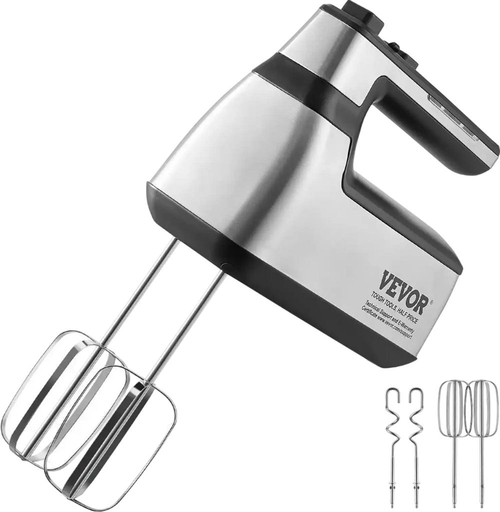 VEVOR Cordless Electric Hand Mixer, 100W, Continuously Variable Electric Handheld Mixer, with Turbo Boost Beaters Dough Hooks Storage Bag, Baking Supplies for Whipping Mixing Egg Cookie Cake Cream