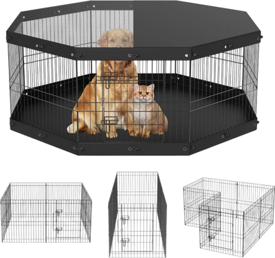 VEVOR Dog Playpen, 8 Panels Foldable Metal Dog Exercise Pen with Top Cover and Bottom Pad, 24