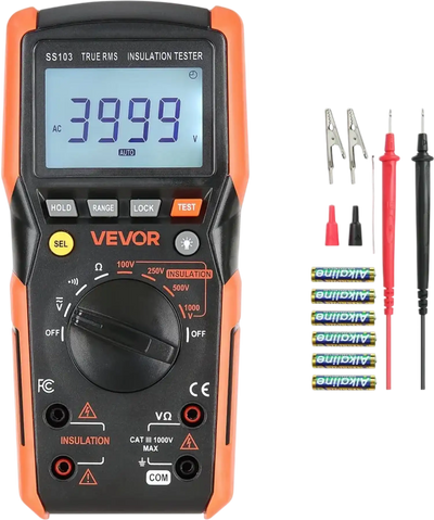 VEVOR Digital Multimeter, 4000-Count TRMS Voltmeter Ohmmeter, 1000V AC/DC Voltage Tester with Switchable Auto/Manual Range for Voltage, Resistance, and Continuity Measurment