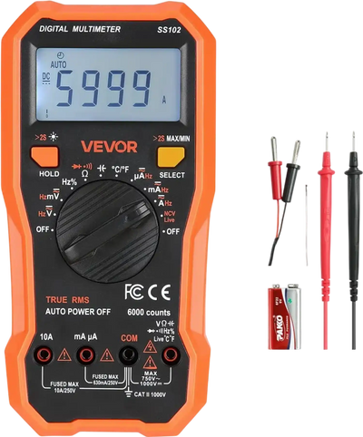 VEVOR Digital Multimeter, 6000-Count TRMS DC/AC Voltmeter Current Tester, Professional NCV Multimeter for Current Voltage Resistance Capacitance Duty-Cycle Tempetature Diodes Continuity Live Wire Test