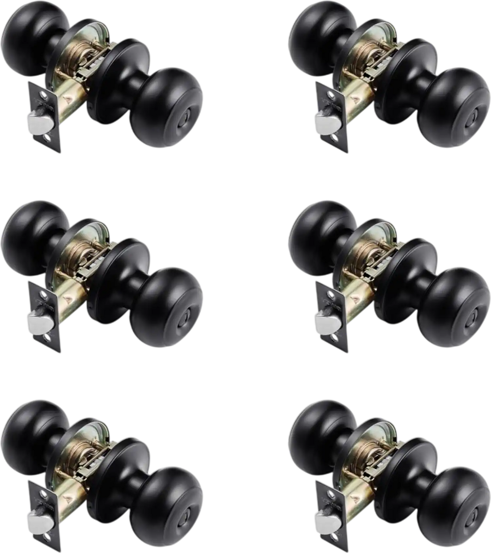 VEVOR 6 Pack Black Door Knobs, Privacy Door Knob with Round Ball, Keyless Exterior & Thumb Turn Lock Interior, All Metal Doorknobs Hardware, Matte Black Modern Design for Bedroom & Bathroom