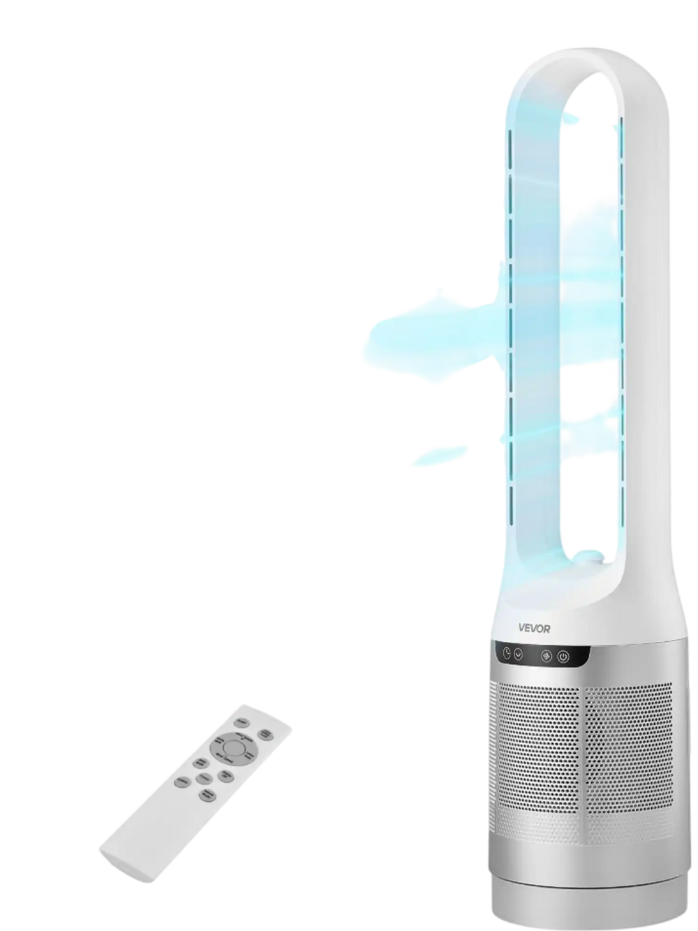 VEVOR Bladeless Tower Fan, 65° Oscillating Standing Fan, 12 Speeds & 4 Modes & 8H Timer, 14.76 ft/s High Velocity Floor Air Circulator, Powerful Airflow for Bedroom, Living Room, Home, Office, White
