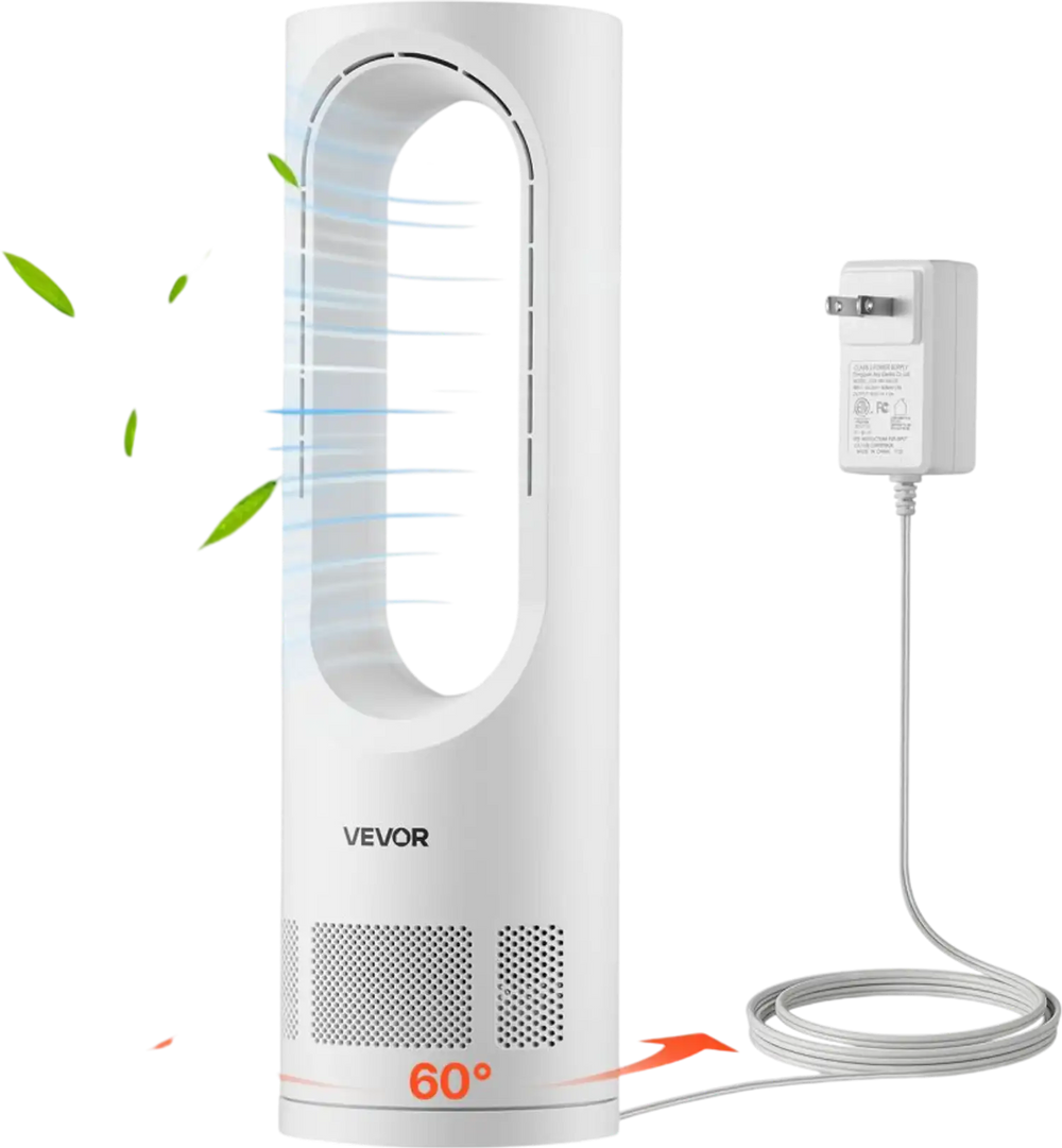 VEVOR Desk Fan Bladeless, 17 inch Office Table Fan Small Quite, 5 Speeds Adjustment, 0-9H Timer, 60-Degree Oscillation, Touch Control, Easy to Clean, Portable for Office, Living Room, Bedroom