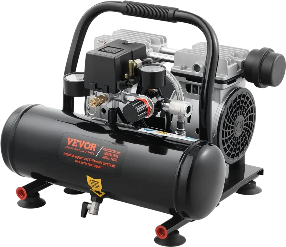 VEVOR Air Compressor, 1 Gallon Steel Tank, 1HP 1.5 CFM 90PSI Oil Free Air Compressor & Max. 120PSI Pressure, 78dB Ultra Quiet Portable Compressor, for Auto Repair, Tire Inflation, Spray Painting