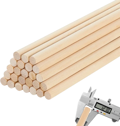VEVOR 25Pcs Wooden Dowel Rods 1/2 x 12 Inch Natural Birch Wood Sticks Dowels, Unfinished Hardwood Sticks for Craft and DIY Projects, One-Piece Cutting & Smooth Surface & Easy to Color and Paint