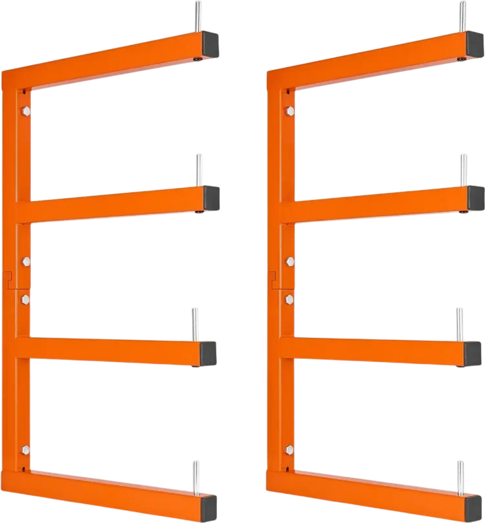 VEVOR Lumber Rack, 4-Tier 2-Pack 220 lbs per Tier, Welded Wood Pipe Storage, Wall-mounted Organizer for Garages, Workshops, Warehouse, Basement, Heavy-Duty Steel Cantilever Arms, Locking Pins, Orange
