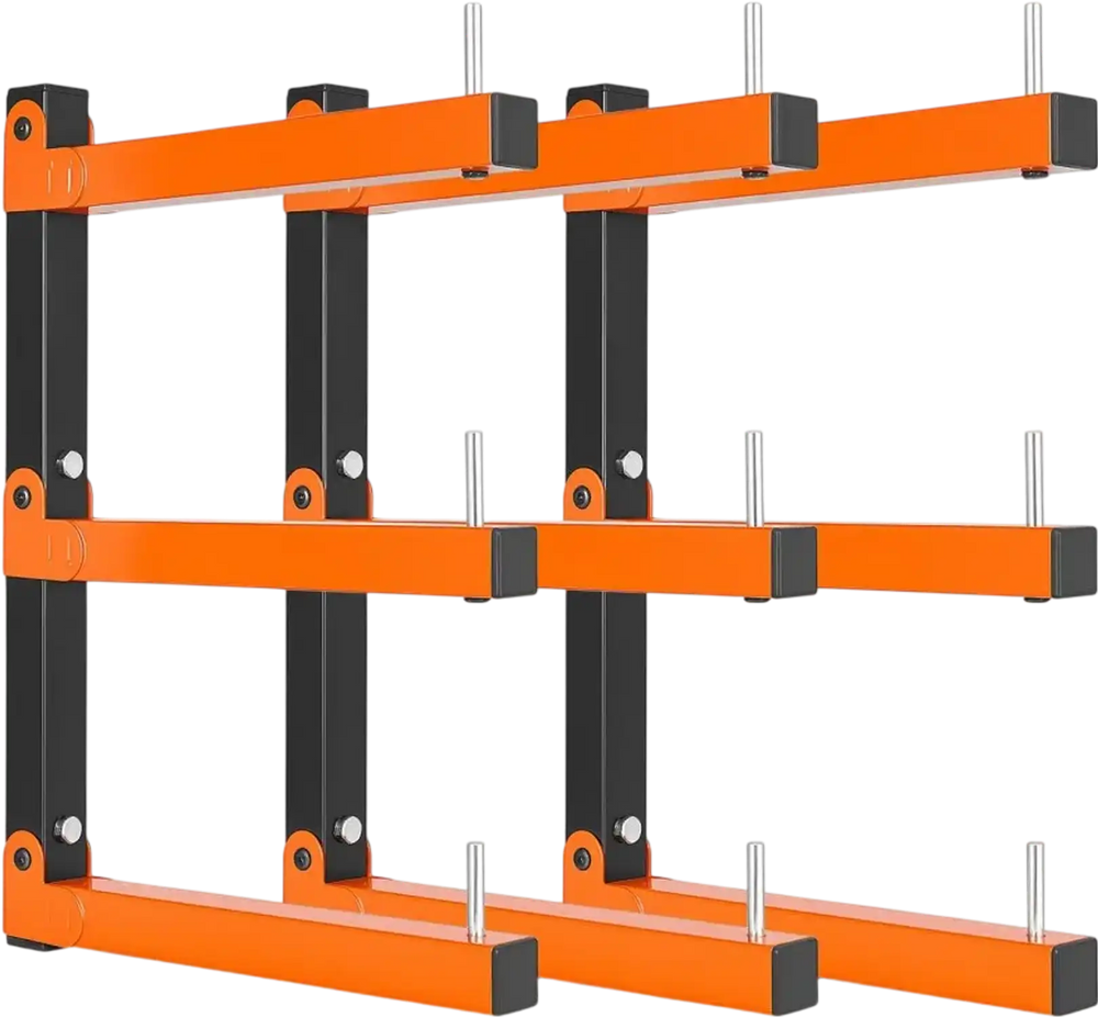VEVOR Lumber Rack, 3-Tier 3-Pack 110 lbs per Tier, Foldable Wood Storage, Wall-mounted for Garages, Workshops, Warehouse, Basement, Heavy-Duty Cantilever Arms, Locking Pins, Steel, Orange & Black