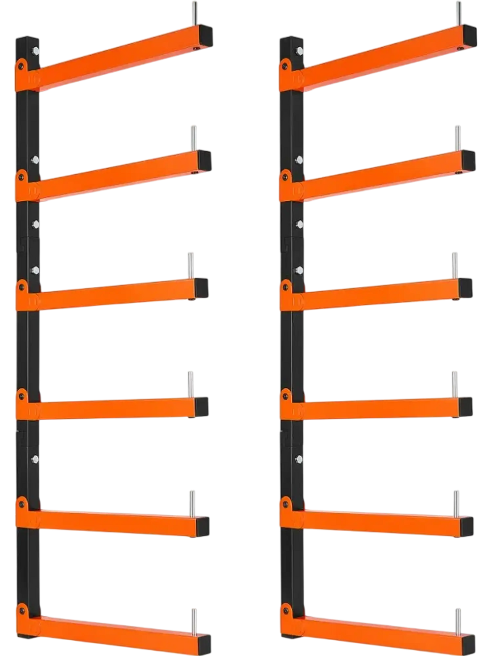 VEVOR Lumber Rack, 6-Tier 2-Pack 110 lbs per Tier, Foldable Wood Storage, Wall-mounted for Garages, Workshops, Warehouse, Basement, Heavy-Duty Cantilever Arms, Locking Pins, Steel, Orange & Black