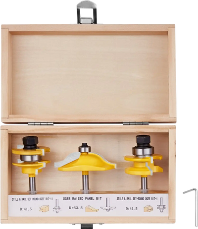 VEVOR Router Bits Set, 3 Pieces, Carbide Router Bit Kit with 1/4 Inch Shank, Wood Carrying Case, Woodworking Tools for Professional and Beginners Carpenter, for Wood MDF Particle Board Plywood