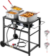 VEVOR Outdoor Propane Deep Fryer, Dual-Tank 18QTx2 Commercial Fryer, Multi-Purpose Portable Frying Cart with Wheel, 3 Basket, 2 Thermometer, Stainless Steel Cooker for Fish Fry Wings Fries, 40,000 BTU