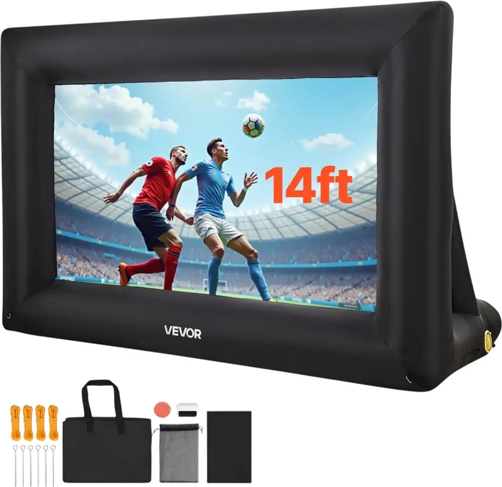 VEVOR 14FT Inflatable Projector Screen, Inflatable Movie Screen Outdoor with 120W Air Blower Projector Screen Oxford Fabric Material Blow Up Screen for Outdoor Backyard, Home Theater, Theme Party