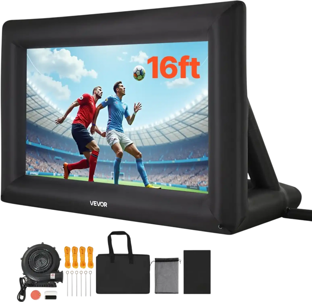 VEVOR 16FT Inflatable Projector Screen, Inflatable Movie Screen Outdoor with 250W Air Blower Projector Screen Oxford Fabric Material Blow Up Screen for Outdoor Backyard, Home Theater, Theme Party