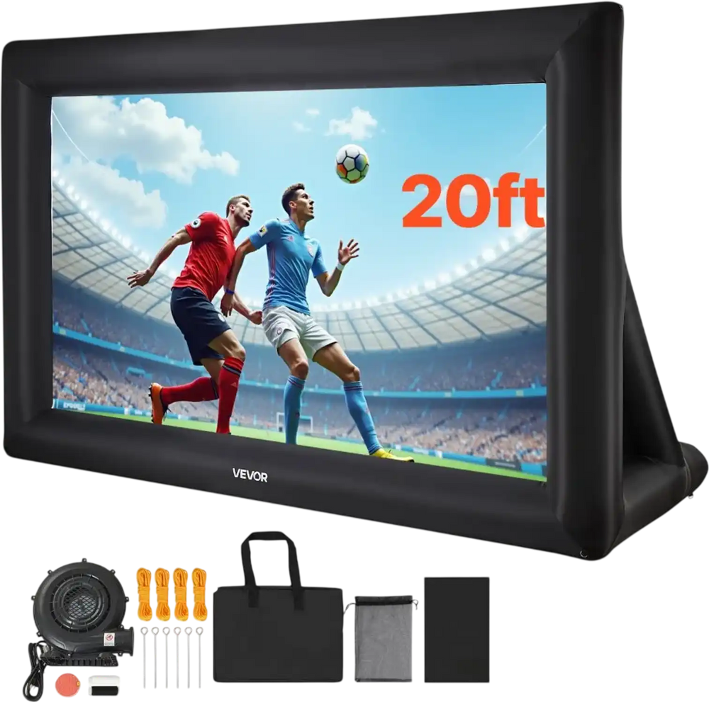 VEVOR 20FT Inflatable Projector Screen, Inflatable Movie Screen Outdoor with 250W Air Blower Projector Screen Oxford Fabric Material Blow Up Screen for Outdoor Backyard, Home Theater, Theme Party