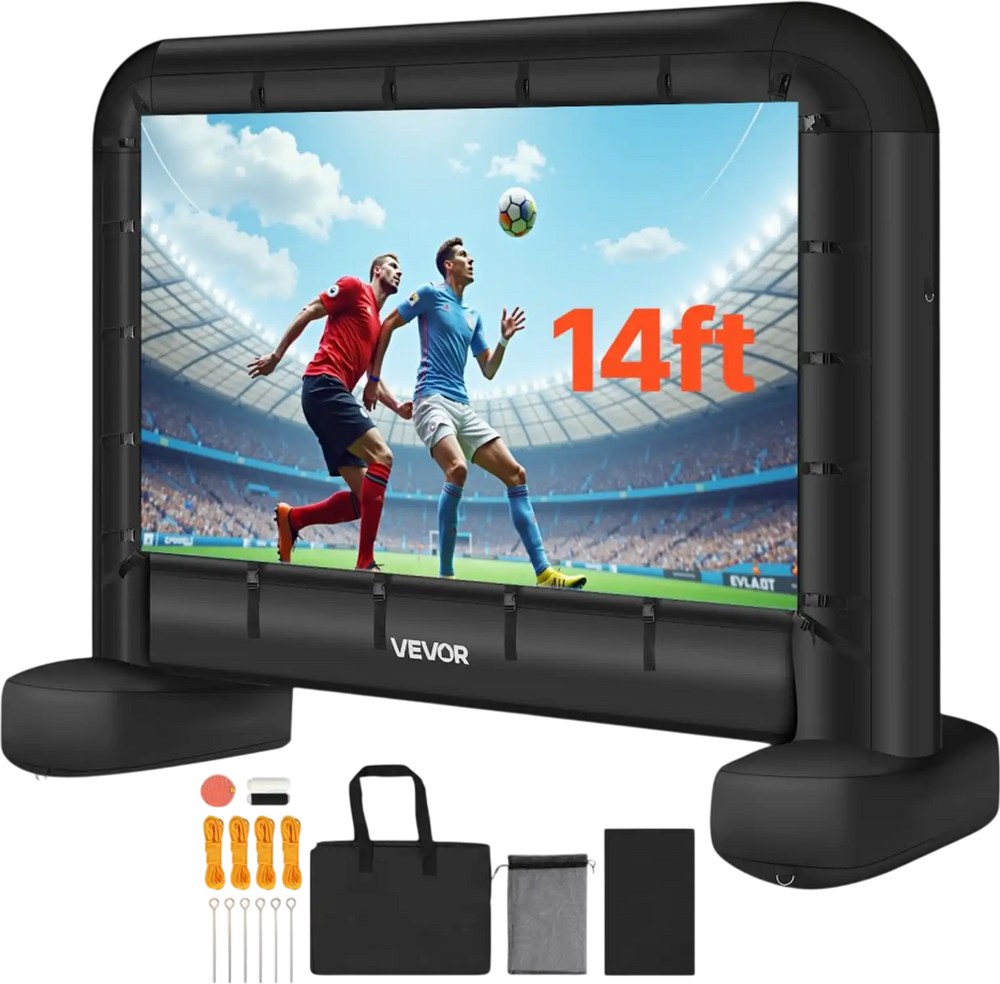 VEVOR 14 ft Inflatable Movie Screen, 600D Washable Inflatable Projector Screen with Portable Storage Bag, 16:9 Easy Set Up Movie Projection for Outdoor Backyard, Home Theater, Theme Party, Pool Fun