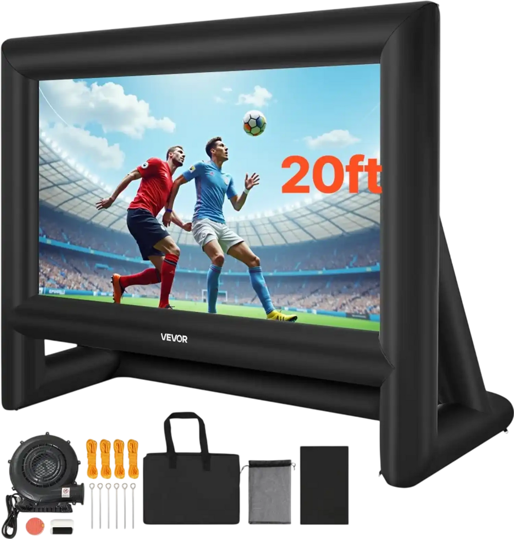 VEVOR 20FT Inflatable Movie Screen, Inflatable Projector Screen with Portable Storage Bag, 16:9 Easy Set Up Movie Projection for Outdoor Backyard, Home Theater, Theme Party