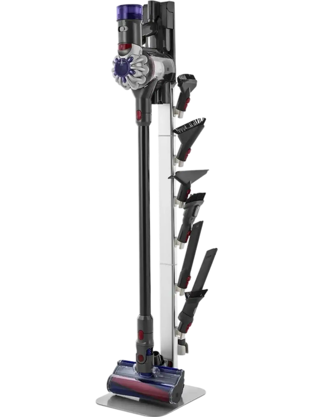 VEVOR Vacuum Stand, Compatible with Dyson G5 V15 V12 V11 V10 V8 V7 V6 Series Upright Vacuums Cleaners & Accessories, Stable Vacuum Stand Holder with 6 Hooks and Non-slip Footpads, Gray