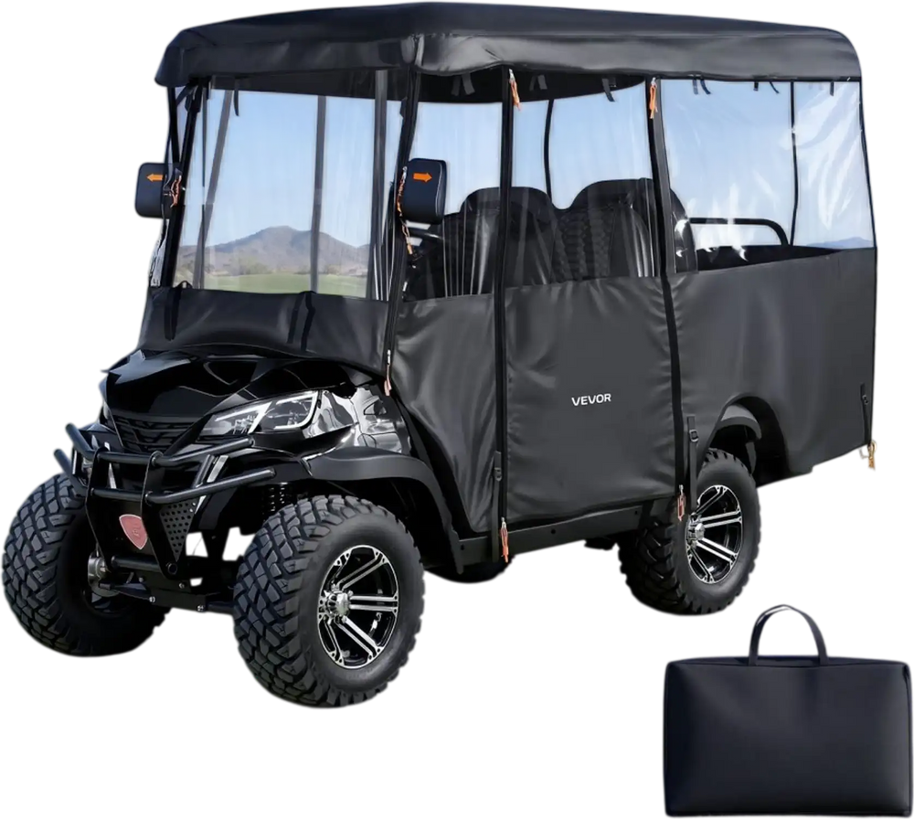 VEVOR Golf Cart Cover, Visible Full-Enclosure 2+2/4 Passenger Golf Cart, 600D Waterproof Oxford Fabric Club Car Cover Fits Most Carts Club Car, Yamaha, EZGO, Honda, PVC Coating & Windproof Hook Design