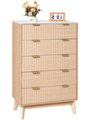 VEVOR 5 Fluted Drawer Dresser, Wooden Chest of Drawers with Sliding & Anti-tip Device, Modern Minimalist Dresser Chest, Closet Storage Organizer for Living Room, Hallway, Bedroom, Entryway, Light Wood