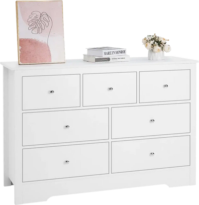 Vevor Dresser White 7-Drawer Wooden Chest of Drawers with Anti-Tip Device New