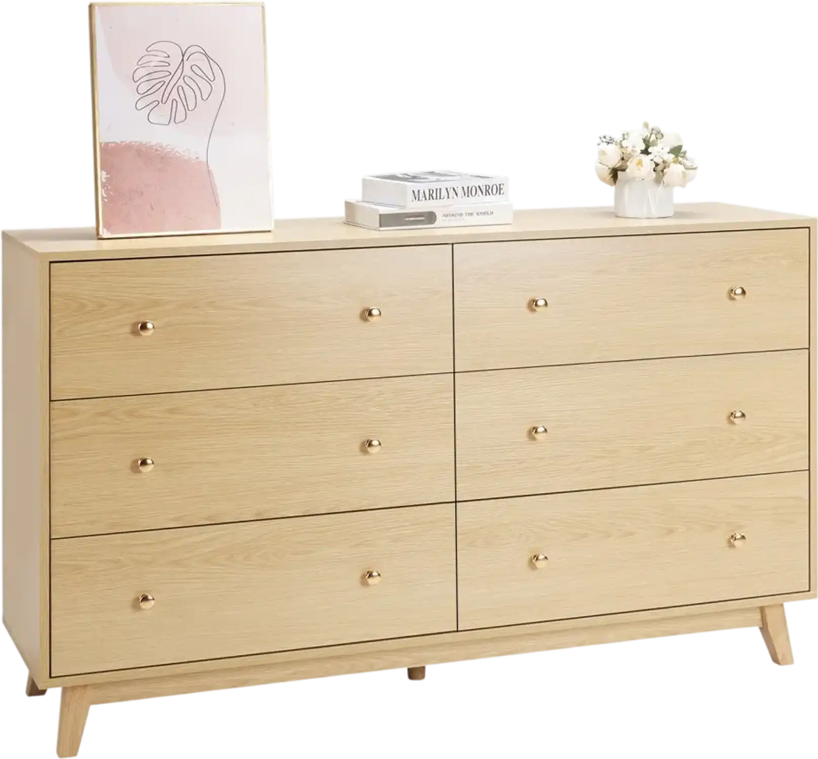 Vevor Dresser 6-Drawer Light Wood Storage Chest New
