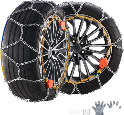 VEVOR Auto Tightening Snow Chains, Diamond Mesh Traction Wheel Chains for Anti-slip, Manganese Alloy Steel Emergency Tire Chains for Cars, Pickups, SUVs, and Trucks (Set of 2)