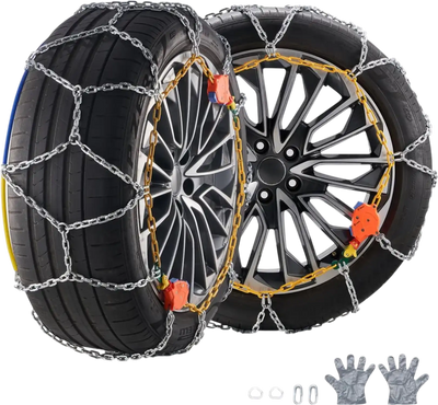 VEVOR Auto Tightening Snow Chains, Diamond Mesh Traction Wheel Chains for Anti-slip, Manganese Alloy Steel Emergency Tire Chains for Cars, Pickups, SUVs, and Trucks (Set of 2)