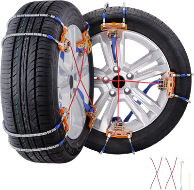 VEVOR 8 PCS Snow Chains, Tire Traction Wheel Chains for Tire Width 9.2-11.2 in/235-285 mm, Manganese Alloy Steel Emergency Tire Chains for Cars, Pickups, SUVs, and Trucks