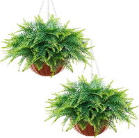VEVOR Artificial Ferns, 2 Pcs Fake Hanging Boston Fern Bush Plant with 23 Inch Hanging Length, Plastic Faux Greenery for Indoor and Outdoor Decor, For Wall, Wedding Party, Home, Porch Garden, Office