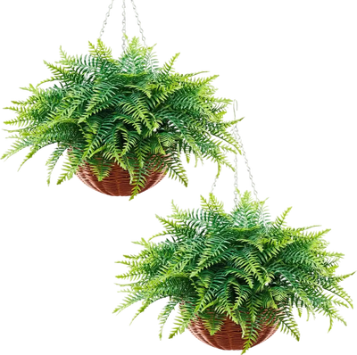 VEVOR Artificial Ferns, 2 Pcs Fake Hanging Boston Fern Bush Plant with 23 Inch Hanging Length, Plastic Faux Greenery for Indoor and Outdoor Decor, For Wall, Wedding Party, Home, Porch Garden, Office