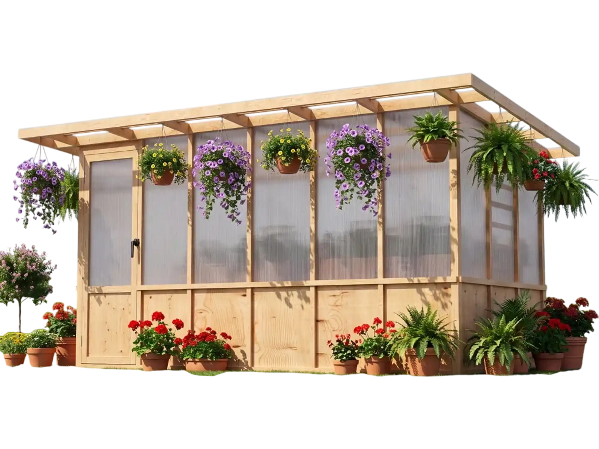 Vevor Greenhouse 6'x12' Walk-In Wooden Green House Kit with Pergola Sloped Roof New
