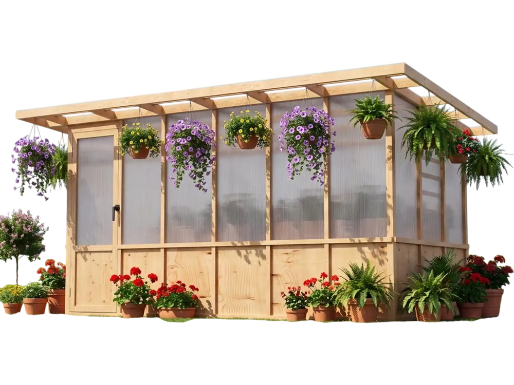 VEVOR Wooden Greenhouse 6'x12' Walk-In Green House Kit Pergola Sloped Roof, for Outdoor Garden Backyard, Heavy Duty Fir Wood with Polycarbonate Panels, Foldable Shelves, Tool Rails & Lockable Door
