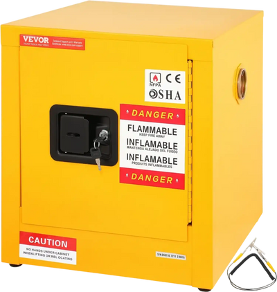 VEVOR Flammable Safety Cabinet, 11 Gal, Cold-Rolled Steel Flammable Liquid Storage Cabinet,  16.9 x 16.9 x 18.2 in Explosion Proof with 1 Door for Industrial Use, NFPA Code 30 OSHA Standards Yellow