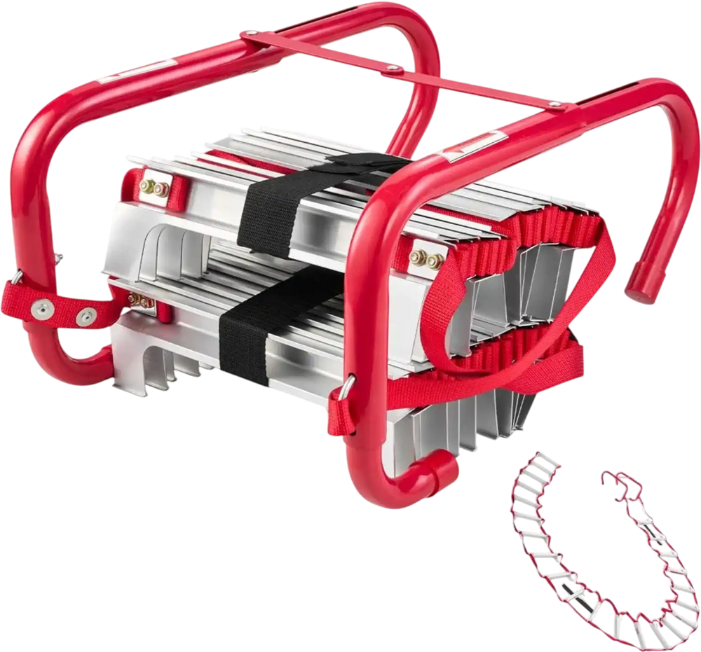 VEVOR Fire Escape Ladder, 3-Story 25FT Retractable Emergency Fire Ladder, Lightweight Aluminum Alloy Safety Escape Ladders with Sturdy Polyester Strap, Anti-Slip Rung & Wide Steps, 1000LBS Max Loading