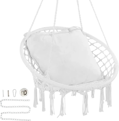 Vevor Hanging Chair Macramé Hammock Swing Chair with Cushion Indoor Outdoor New
