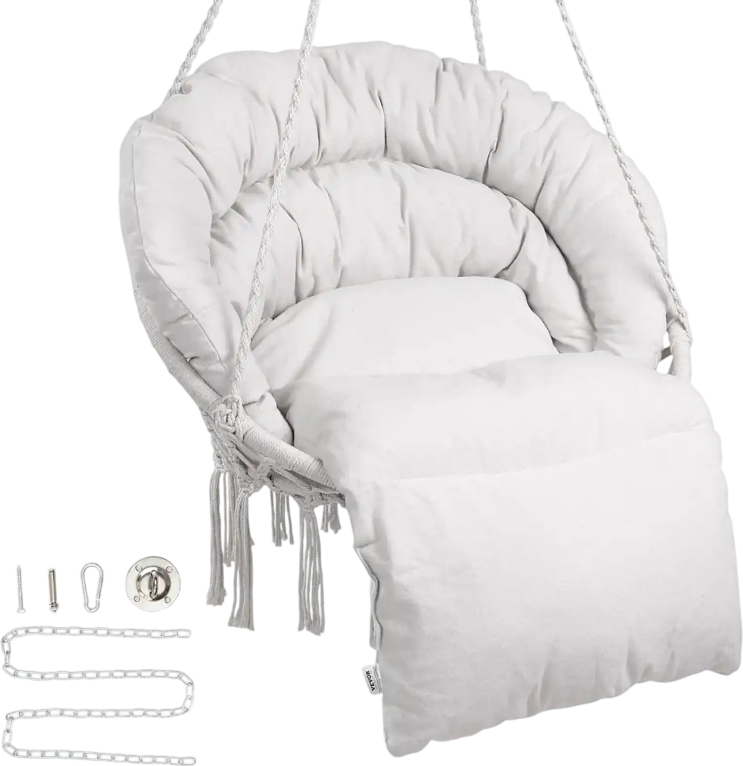 Vevor Hanging Chair Macramé Hammock Swing with Cushion Indoor Outdoor Beige New