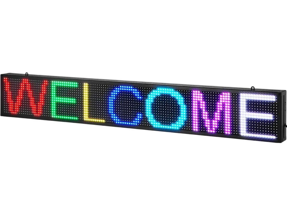VEVOR LED Message Board, P10 Full Color Scrolling Display, Customizable Text and Animation via WIFI or USB, Ideal for Retail, Parties, and Bars, 52"x8"