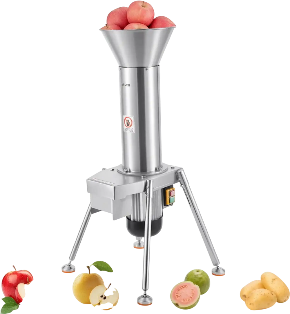 VEVOR 1100W Electric Fruit Apple Crusher, SUS304 Freestanding Crushing Machine, Grinds Whole Apples Up to 3.15" Dia, 164 KG/H Capacity, Cider Press for Apples, Pears, Pineapple, Guava, Carrot, Potato