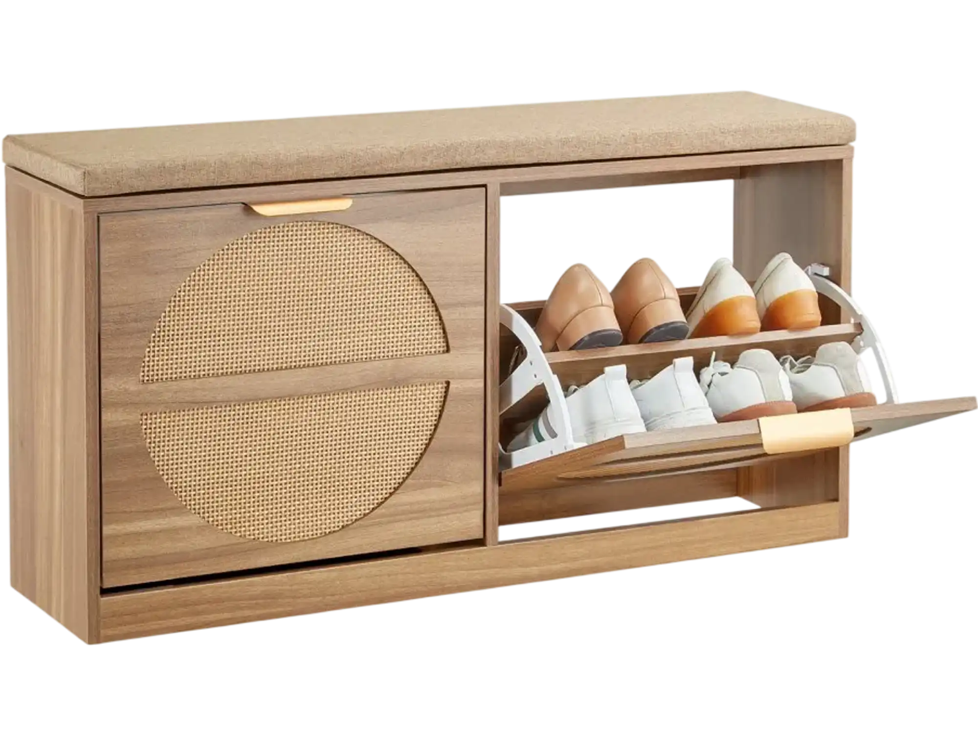Vevor Entryway Shoe Bench Rattan-Like Flip Drawer Storage Bench 38.9