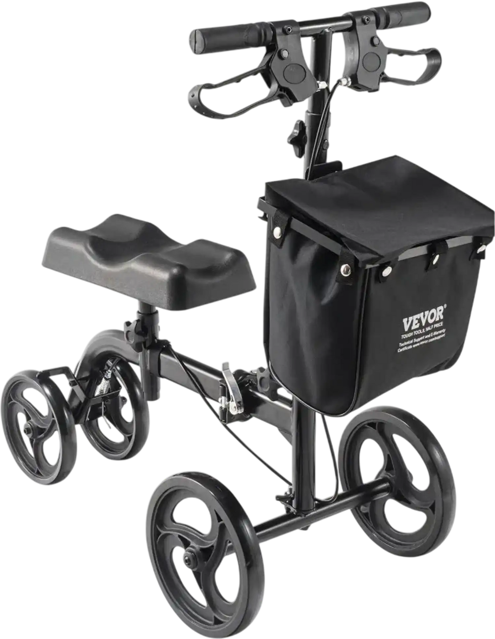 VEVOR Folding Knee Scooter, Carbon Steel Steerable Knee Walker with Height-Adjustable Handlebar & Knee Pad, All-Terrain Solid Wheels, Dual Brakes, Leg Recovery Scooter for Broken Ankle Foot Injuries