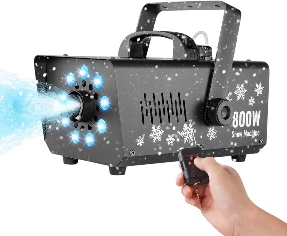VEVOR Snow Machine, 800W Snow Making Machine with 8 LED RGB Lights and Remote Control, High Output Snowflake Maker Stage Snow Effect for Christmas, Halloween, Wedding, DJ Parties and Valentine's Day
