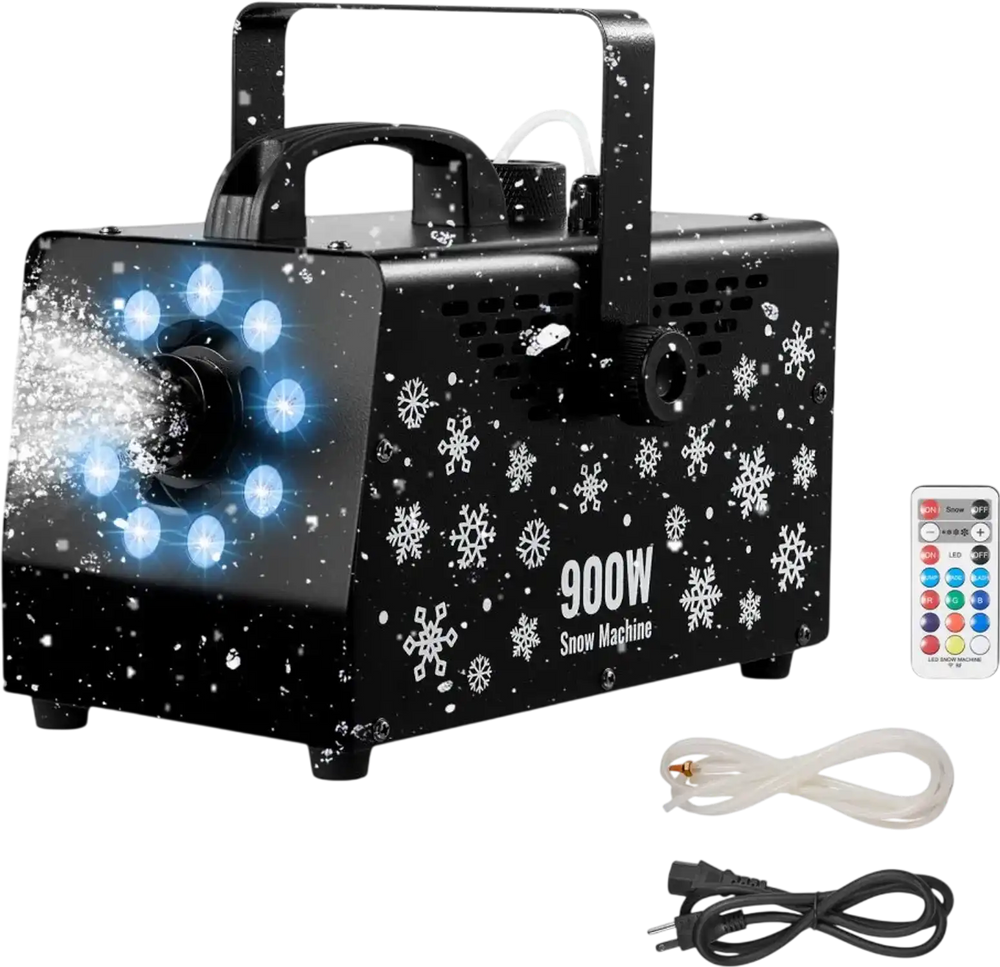 VEVOR 900W Snow Machine with 9 LED RGB Lights, 12 LED Lighting Colors, and Wireless Remote, Handheld/Hanging Outdoor Snowflake Machine Fake Snow Machines with 1L Tank for Christmas Party