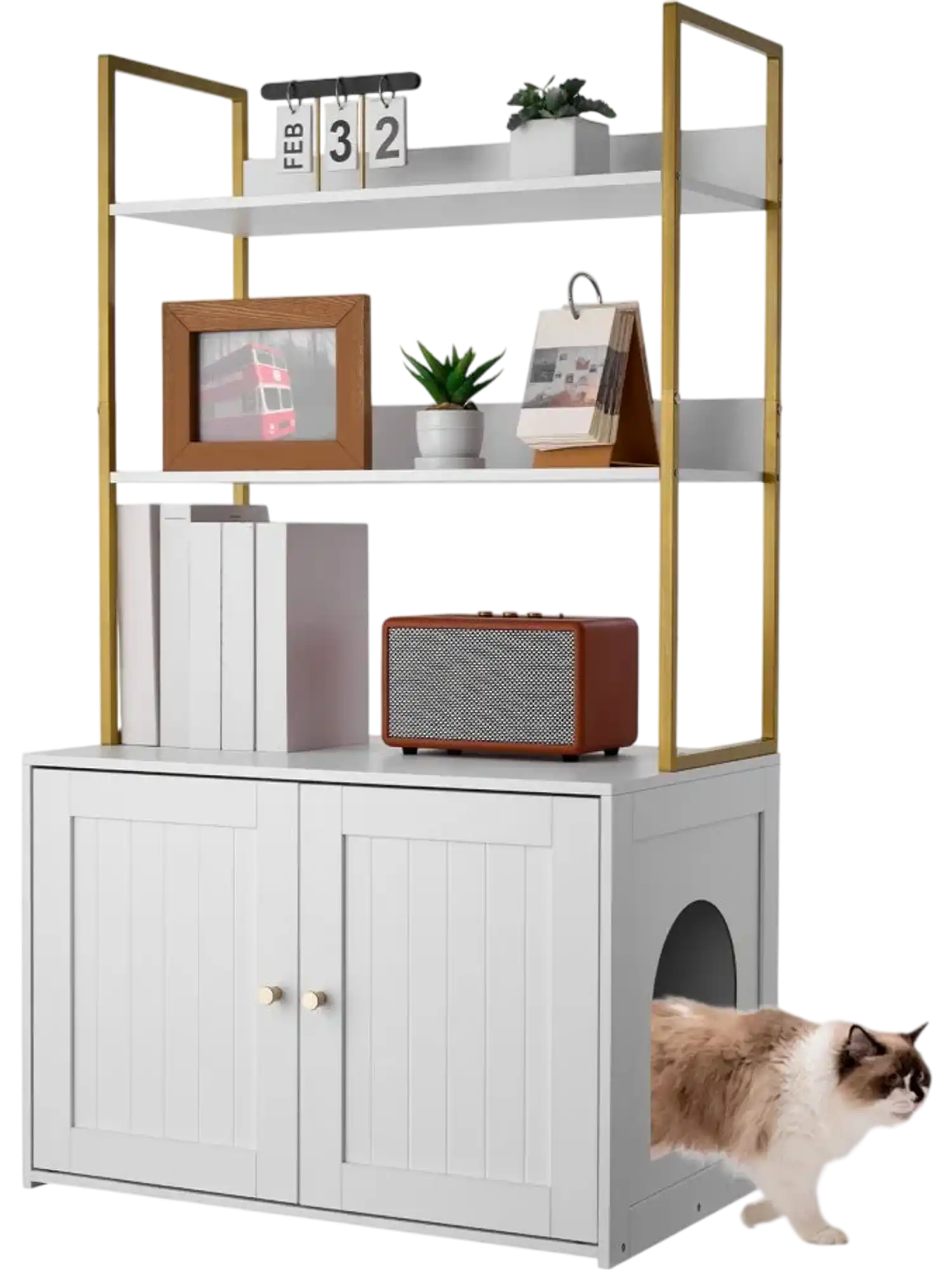 Vevor Cat Litter Box Enclosure Hidden Cabinet with 2-Tier Storage Shelves 27.6