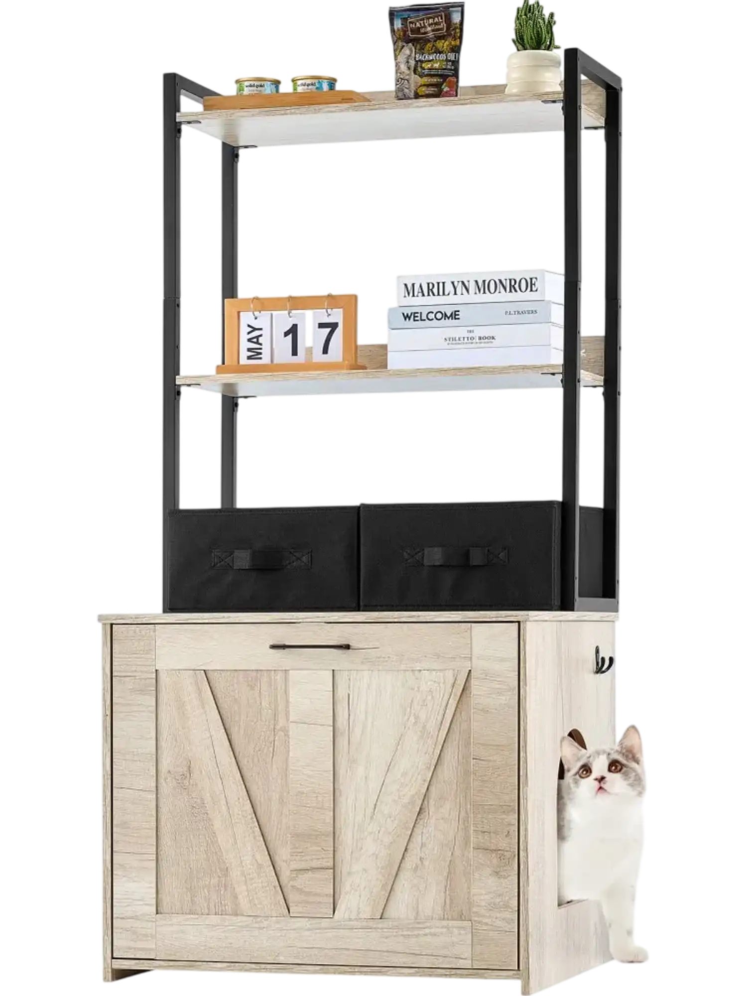 Vevor Cat Litter Box Enclosure Hidden Furniture with 2 Shelves & 2 Baskets New
