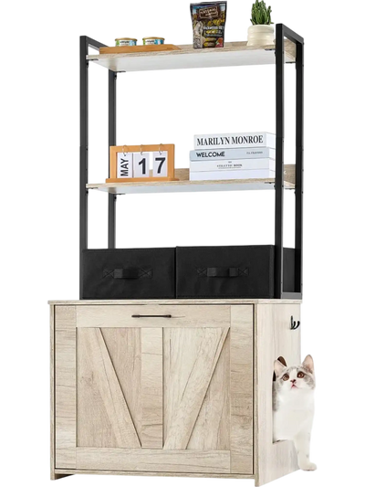 Vevor Cat Litter Box Enclosure Hidden Furniture with 2 Shelves & 2 Baskets New