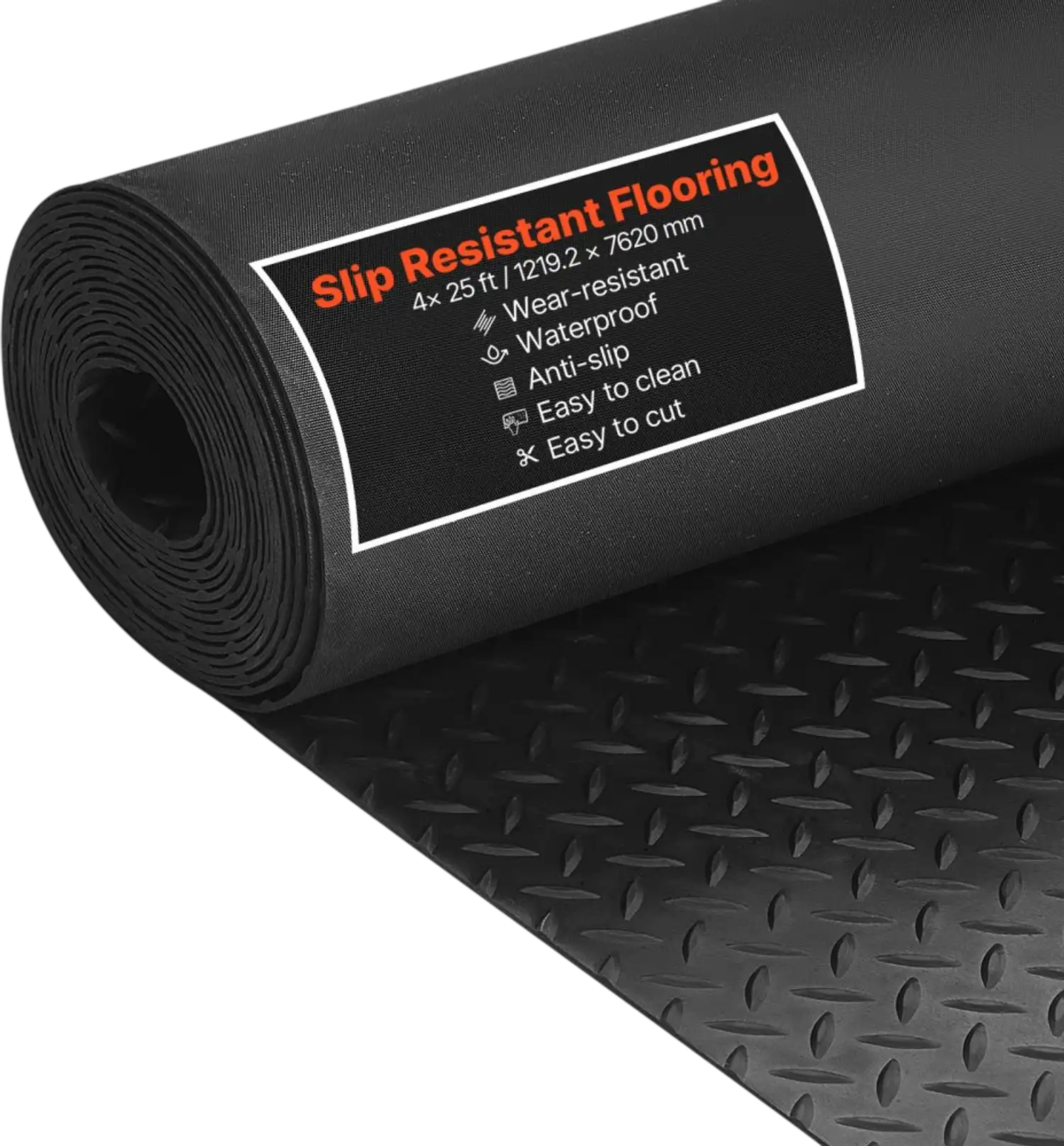 Vevor Garage Flooring Mat 4' x 25' Diamond Plate Rubber Floor Protector Roll Black New