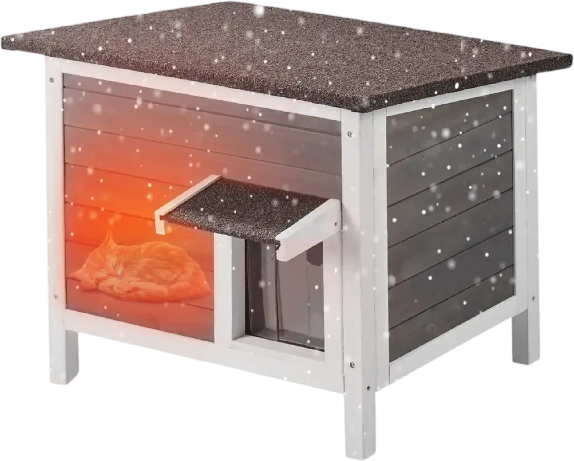 Vevor Cat House Weatherproof Outdoor Wooden Feral Cat Shelter with Open Roof PVC Door Flaps 24