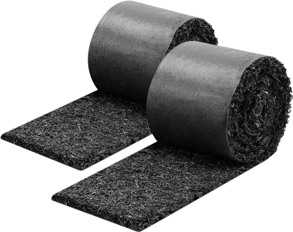 VEVOR Rubber Mulch Mat Roll, 2 Rolls 140 x 4.5 in, Recycled Rubber Permanent Mulch Edging Border, Natural-Looking Flower Barrier with Stakes, 0.5 in Thick Cuttable Garden Edgings for Landscaping