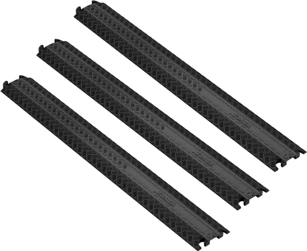 VEVOR 3-Piece Cable Protection Ramp Set, Supports Up to 2,000 lbs Per Axle, Durable Cord Protection for High Foot Traffic Areas, Suitable for Indoors and Outdoors, Ideal for Office, Home, Warehouse