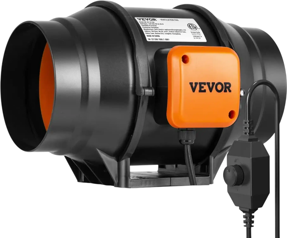 VEVOR Inline Duct Fan, 6-Inch 400 CFM with Variable Speed Controller, Quiet AC-motor Ventilation Exhaust Fan for Cooling Booster, Grow Tents, Hydroponics
